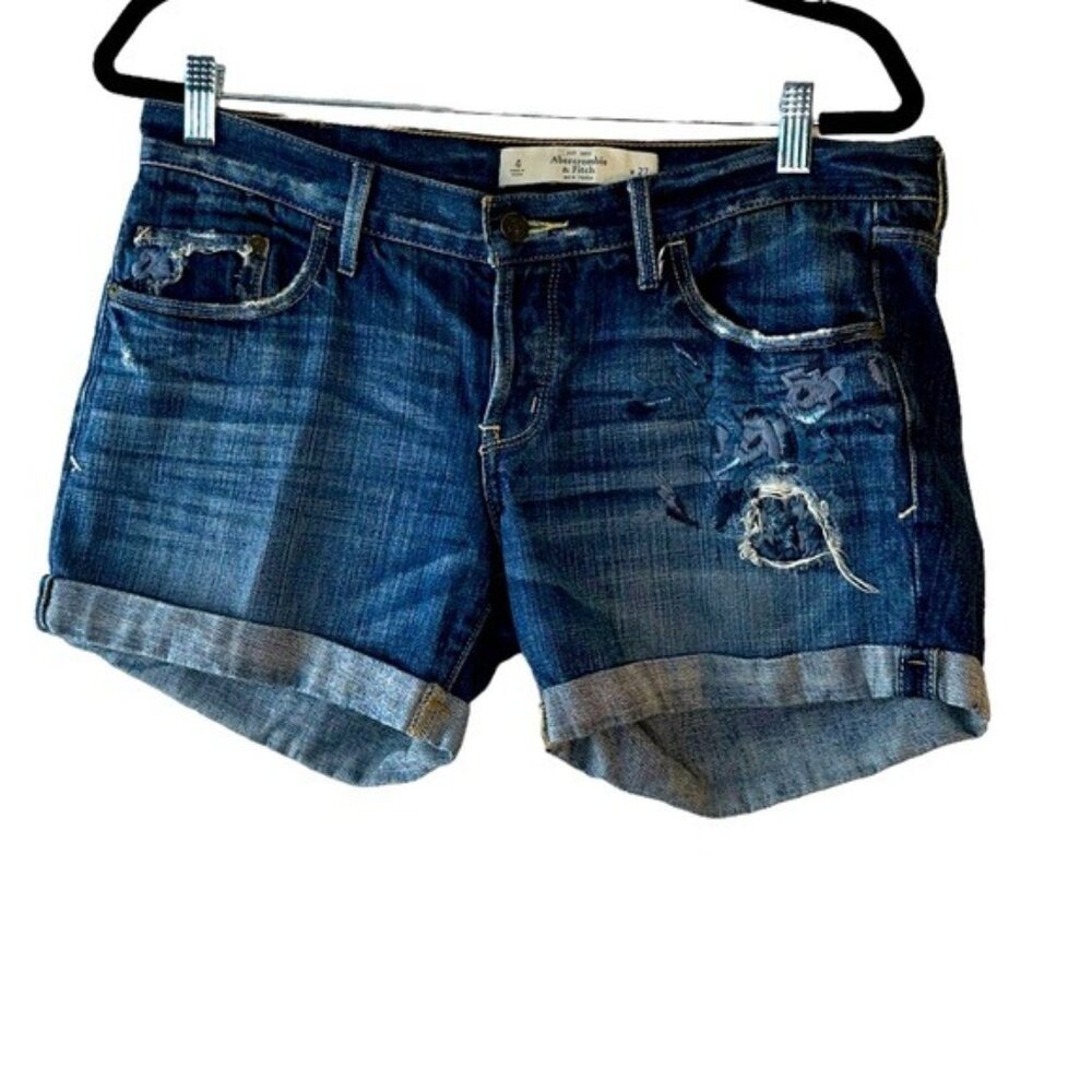 Abercrombie & Fitch Womens Denim Distressed Shorts Dark Wash Size 4 Cotton Class